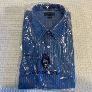 Lands End Men's Pattern No Iron Supima Pinpoint Button Down Collar Dress Shirt